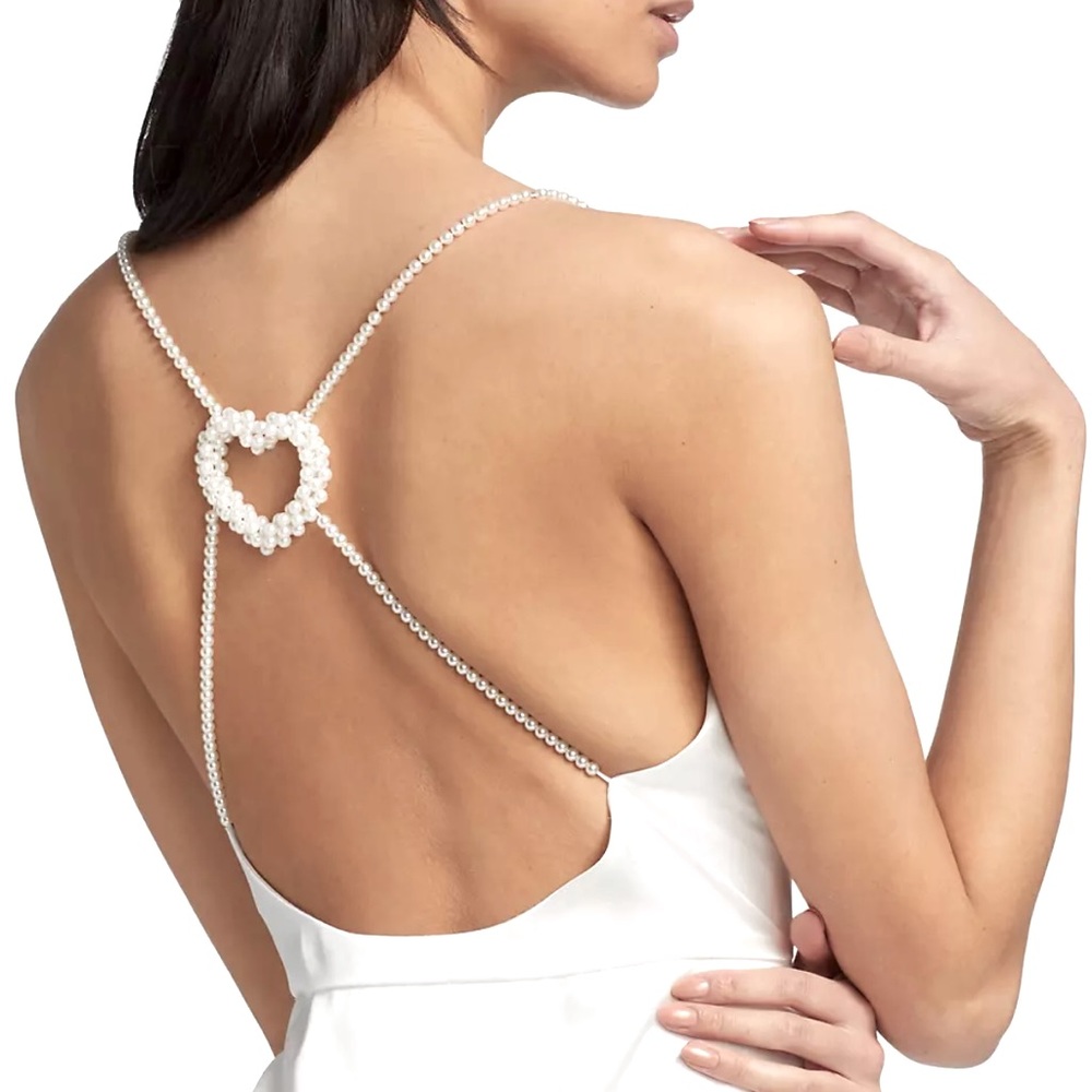 Bridal maxi dress with peral heart back details and pearl straps SIZE 8 NWT